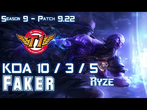 SKT T1 Faker RYZE vs AKALI Mid - Patch 9.22 KR Ranked