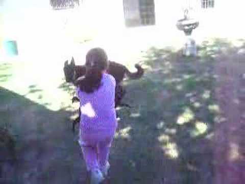 Marifer jugando en el patio con los perros 02