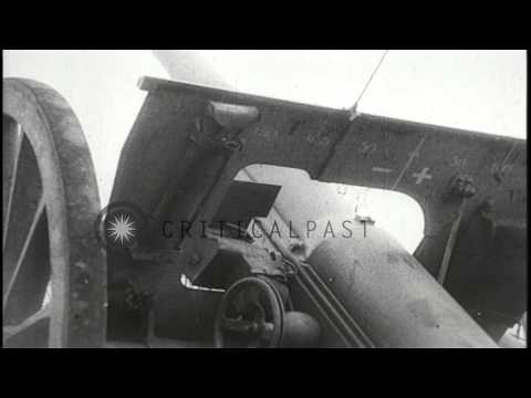 French soldiers look through the range finders and fire artillery in Artois, Fran...HD Stock Footage