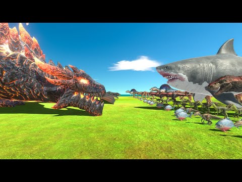 Lava Dragon War - Dragon vs Dinosaurus And Aquatics - Animal Revolt Battle Simulator