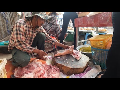 Cambodian Lively Market   Fresh River Fishes, Raw Meat, Steamed Potatoes, Corn, & More