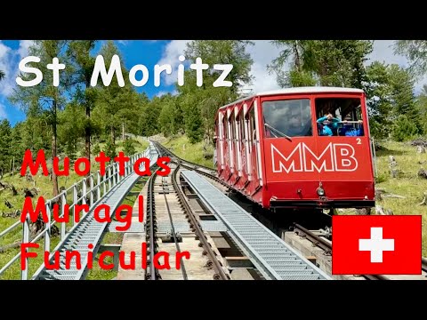 Riding the Muottas Muragl Funicular near St Moritz, Switzerland