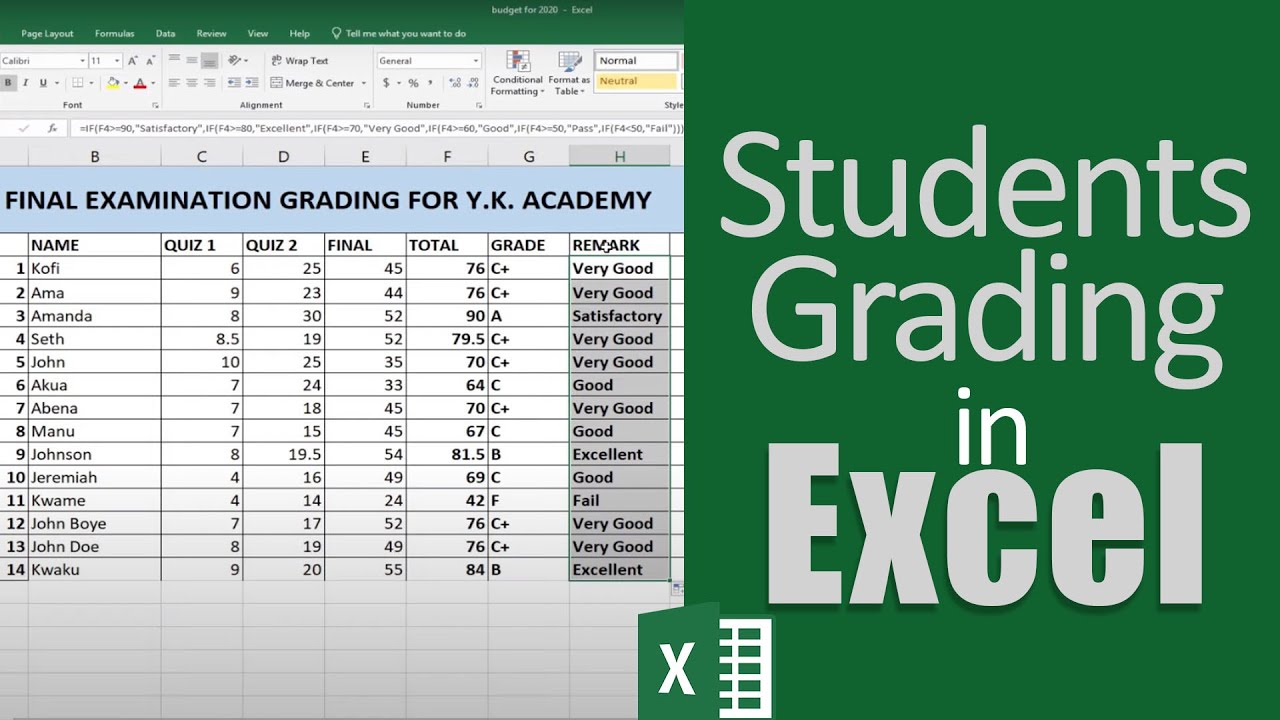 How to calculate students grades in Excel