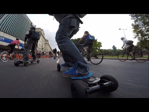 Full Critical Mass London Evolve Electric Skateboards 1st time testing Feiyu Tech G4S GoPro Gimbal