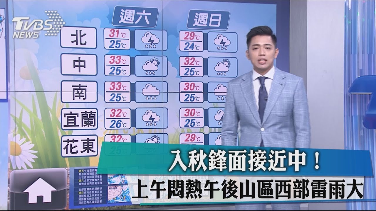入秋鋒面接近中！　上午悶熱午後西部及山區雷雨大