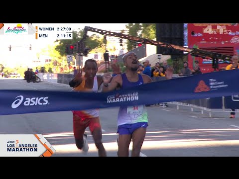 Finish line drama: Front-runner falls and challenger crosses at 2026 LA Marathon