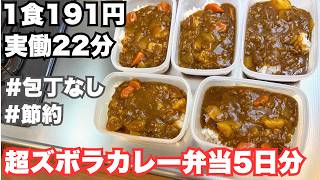 【1食191円】実働22分！包丁もまな板不要！5日分作り置きして冷凍するズボラカレー弁当
