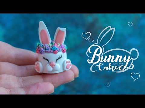 Miniature Easter Bunny cake with rainbow cream 🐰 Easy polymer clay tutorial