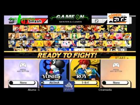 GoTE Smash weekly 1 Akuma (Yoshi) vs Creamsoda (Roy) SSB4
