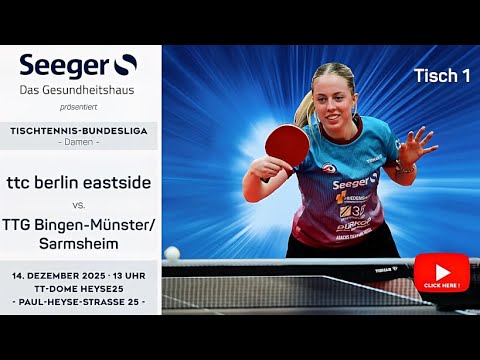Re-Live | TISCH 1 | 1.Bundesliga Damen | ttc berlin eastside vs. TTG Bingen/Münster-Sarmsheim