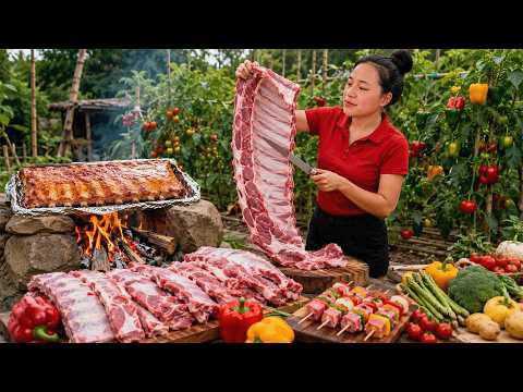 Rustic Beef Ribs Roasting in the Garden | Cooking Beef Ribs Stir Fry, Grill & Stew
