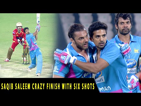 Saqib Saleem Crazy Finish With Six Shots in Last Over for Mumbai Heroes against Telugu Warriors.