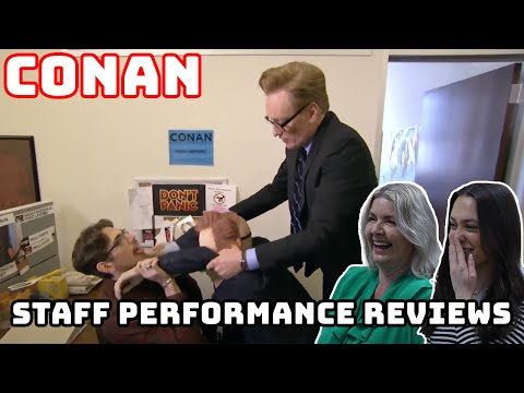 BRITISH FAMILY REACTS | Conan Gives Staff Performance Reviews!