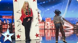 See 11 year old Edward Pinder throw knives at Simon Cowell | Britain's Got Talent 2014