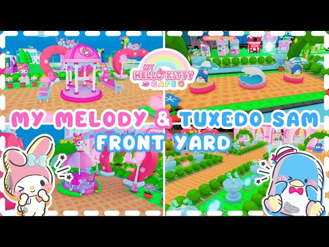 Building FRONT YARD with MY MELODY & TUXEDO SAM Themes! - SPEEDBUILD - Hello kitty cafe - Roblox