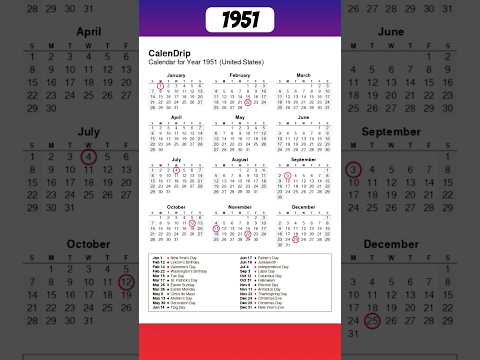 Calendar 1951 #monthsoftheyear #1951 #calendar