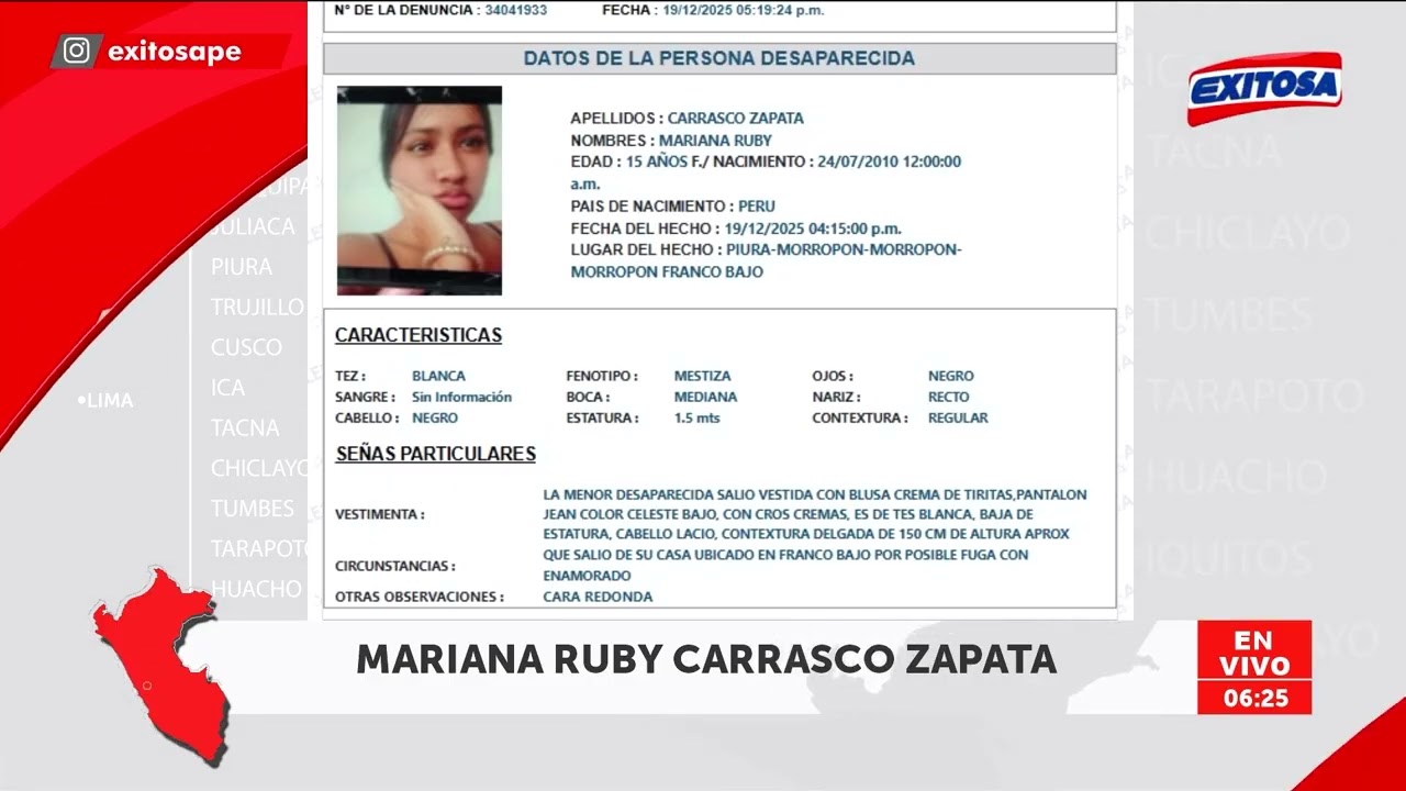 🔴🔵 Te Buscamos: Menor de 14 años fue reportada desaparecida durante la medianoche del 20/12/25