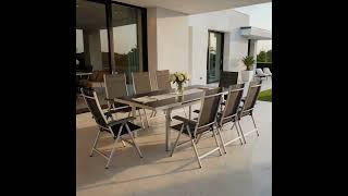 KETTLER BasicPlus Garten-Essgruppe, silber, Alu/Textilene, Tisch 180/240 x 100 cm, 8 Klappstühle