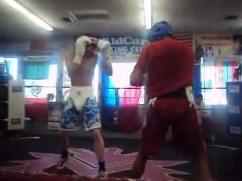 Mark  Kid Dynamite  Heffron sparring WBA World Champion Amir Khan at the Wildcard Gym 2010
