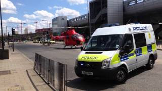 London Ambulance Responding - air ambulance london - traffic serious accident at Silvertown 2015