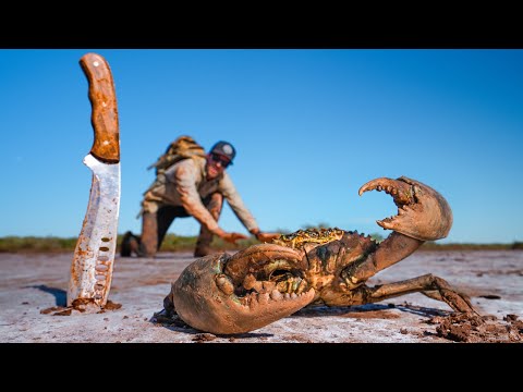 30 DAYS SOLO Living off The Land - GIANT CRAB - Catch and Cook.. DAY 1