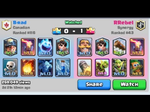 Clash Royale | B-rad Vs RRebel | Canadian - Synergy| 10# 10/3/17 Arena 10