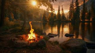 Autumn Campfire by the Lake 🍂 Cozy Forest Ambience with Fire Crackles, Rippling Water & Birds