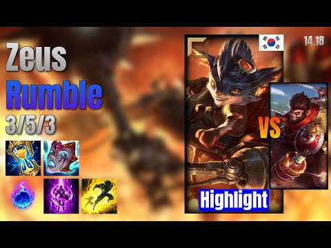 Zeus Top Rumble vs Wukong lol KR solo rank Highlight 14.18
