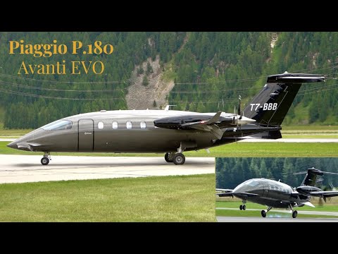 Piaggio P-180 Avanti EVO Landing & Take-Off at Engadin Airport