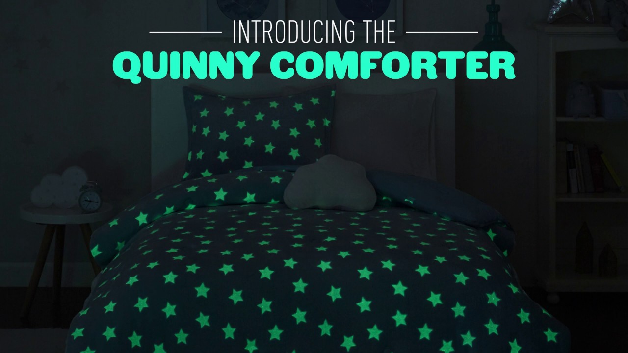 Watch video Quinny Glow In The Dark Plush Comforter Set Now Quinny Glow In The Dark Plush Comforter Set