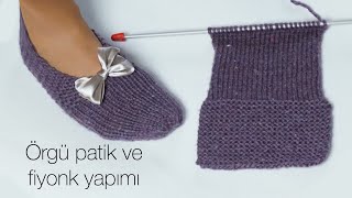 En kolay Örgü patik ve fiyonk yapımı / iki şişle erkek ve kadın patik modeli / Figen Ararat