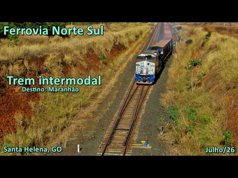 TREM INTERMODAL DA RUMO PARTINDO DO PÁTIO DE SANTA HELENA-GO | POTÊNCIA TOTAL | FERROVIA NORTE SUL