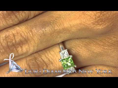 FD-SOLD-051 - 2.18 Carat Fancy Green Princess Cut Three Stone Diamond Engagement Ring 14k