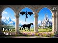 Ivory Vale Window Ambience for Relaxation, Study | 4K Peaceful Fantasy | White Dragon, Horses