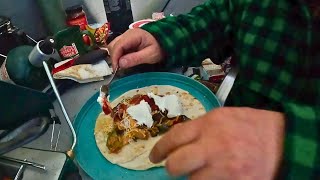 Hot Tent Fajitas while Winter Ice Camping