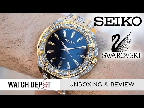 Seiko x Swarovski SNE458P9 Solar Men's Watch w/140 Crystals - Unboxing & Quick Look