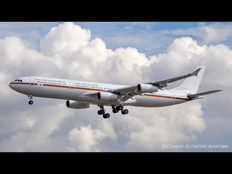 (4K) German Air Force Airbus A340-300 with Olaf Scholz visits Toronto