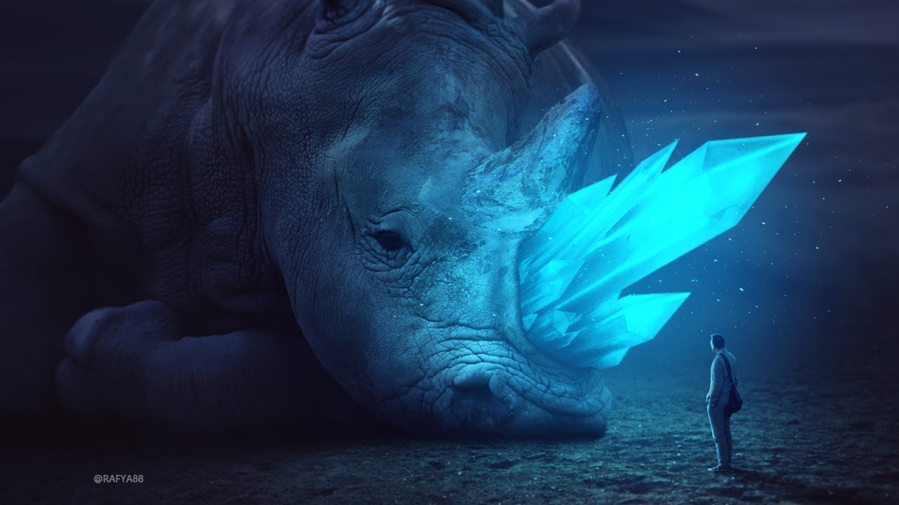 Glowing rhino photo manipulation effect using Adobe Photoshop