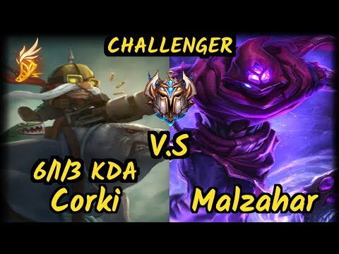 Theusma (CORKI) vs MALZAHAR - 6/1/3 KDA MID CHALLENGER GAMEPLAY - BR