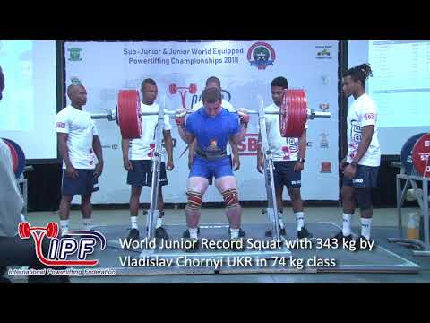 World Junior Record Squat with 343 kg by Vladislav Chornyi UKR in 74 kg class