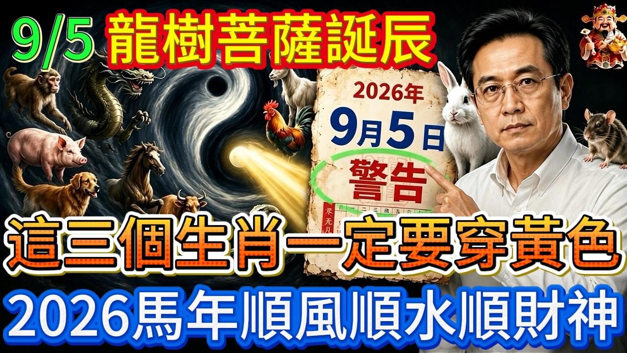 9月5號龍樹菩薩誕辰必看！3生肖穿黃色，口袋放1物， 2026馬年順風順水順財神！#國學 #黃帝內經 #易經 #生肖 #開運 #招財 #養生 #大夏 #補財庫 #風水 #taiwan