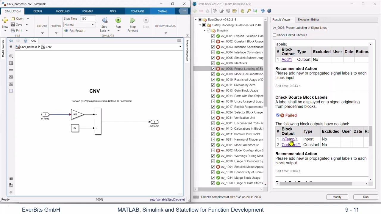 Checking a Simulink Model with EverCheck