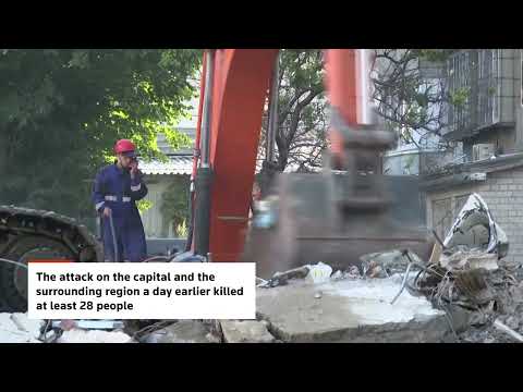 Video Thumbnail: Cleanup crews return to Kyiv building hit in Russian attack