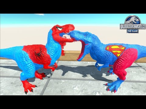SPIDERMAN T-REX vs SUPERMAN T-REX SKY DEATH RUN - Animal Revolt Battle Simulator