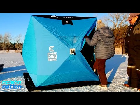 Clam C360 Thermal Ice Fishing Shelter Hub Initial Use & First Fish Caught !