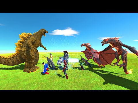 Godzilla vs Super Hero and Fire Lava Dragon - Animal Revolt Battle Simulator