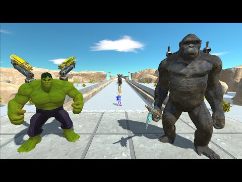 HULK 2 0 MACHINE GUN AND KING KONG FLAME THROWER DEATH RUN - Animal Revolt Battle Simulator