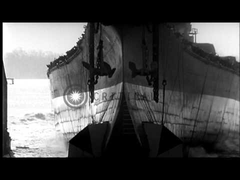 Launching of the USS Wisconsin (BB-64) at Philadelphia Navy Yard, December 7, 194...HD Stock Footage