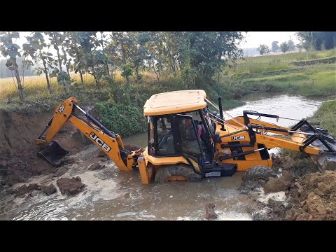 JCB Backhoe Machine Working For New Bridge Construction - JCB Breaking Old Bridge Wall - JCB Video