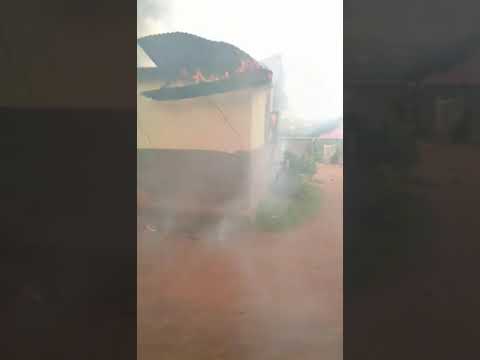 House on fire in Kambia District. Magbema Chiefdom.  Reporter,  Claudius Moses Green .